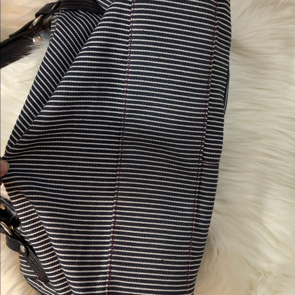 Blue And White Striped Canvas Shoulder Bag - image 4